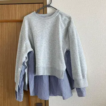 레이어드풍 맨투맨 상의 그레이/스트라이프 ZARA