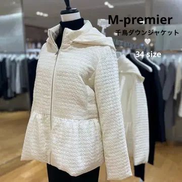 M-premier 하운드투스 체크 페플럼 다운 자켓 화이트