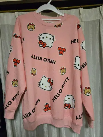 Hello Kitty 캐릭터 패턴 맨투맨 빅 사이즈 속기모