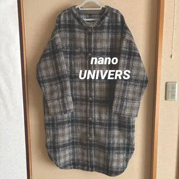 nano UNIVERS 체크 무늬 노카라 롱 코트