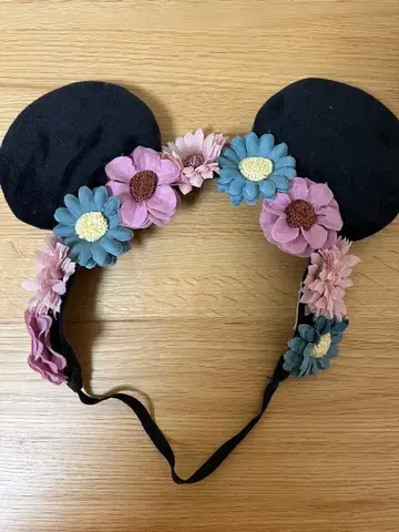 미키 귀 꽃 장식 머리띠