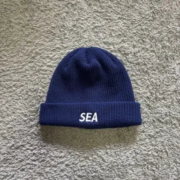WIND AND SEA 니트 모자 SEA 자수 네이비