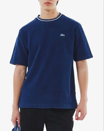 배색 리브 니트 인디고 T셔츠