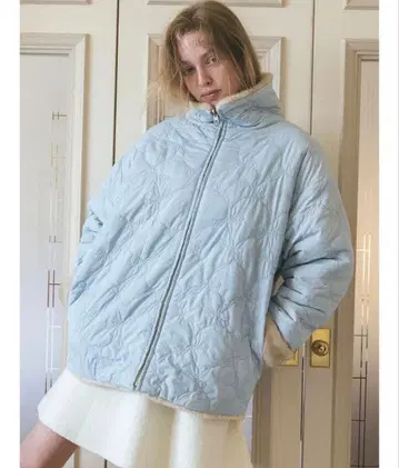 CALNAMUR 2WAY 리본 & 인조 모피 퀼팅 코트