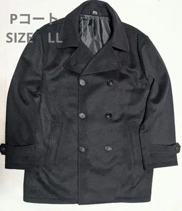 울 더블 브레스트 피 코트 LL 사이즈 짙은 차콜 그레이