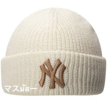 MLB KOREA 니트 모자 비니 크림 자수
