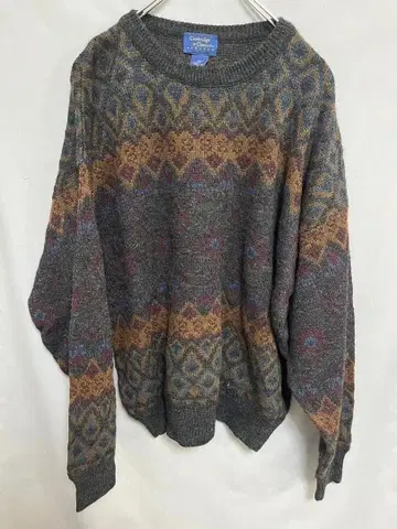 이탈리아제 울 아크릴 패턴 니트 구제 의류 XL