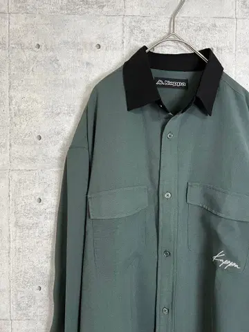구제 Kappa 캐주얼 셔츠 더블 포켓 자수 로고 카키 새상품급
