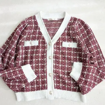 엠즈 엑사이트 트위드 니트 가디건 골드 버튼 걸리시 왕홍 F