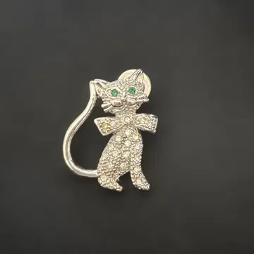 고양이 디자인 브로치 실버 앤티크