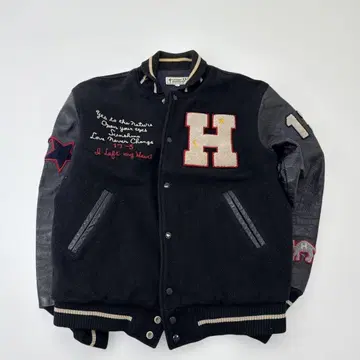 90s 할리우드 런치 마켓 가죽 소매 바시티 자켓