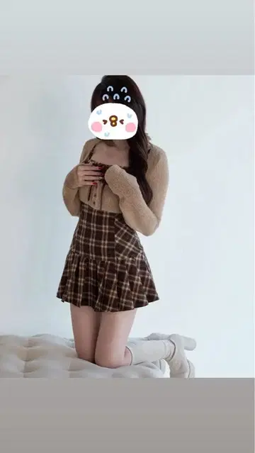 BunnyLis 퍼 볼레로 체크 미니 원피스