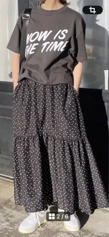 스픽앤스팬 도트 플레어 롱 스커트 36