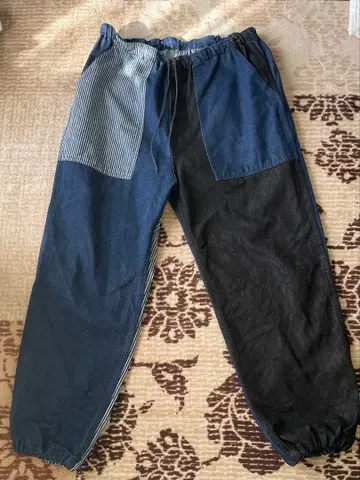 Freeks Store 데님 스트라이프 패치워크 조거 팬츠