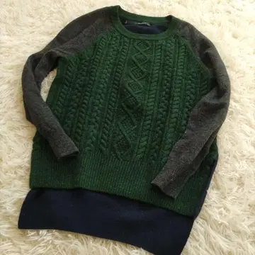 양품 블랑바스크 케이블 니트 이소재 도킹 니트 스웨터 38 M