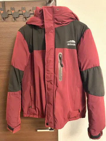 OUTDOOR PRODUCTS 후드 부착 다운 자켓 와인 레드