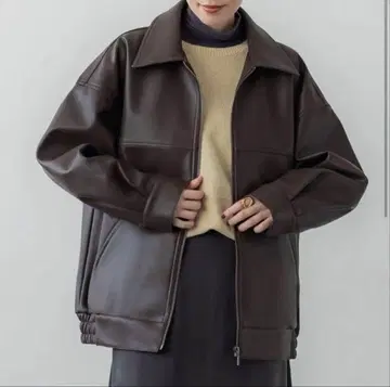 crewre 인조 가죽 지퍼 블루종 브라운