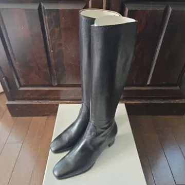 블랙 가죽 롱 부츠 힐 5cm