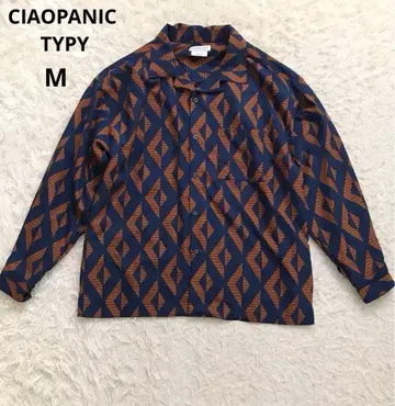 차오패닉 티피 기하학 올 패턴 오픈 카라 셔츠 M 블루 x 브라운