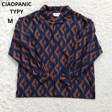 차오패닉 티피 기하학 올 패턴 오픈 카라 셔츠 M 블루 x 브라운