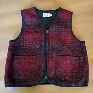 빈티지 캘빈클라인 진 울 혼방 레드 계열 체크 베스트