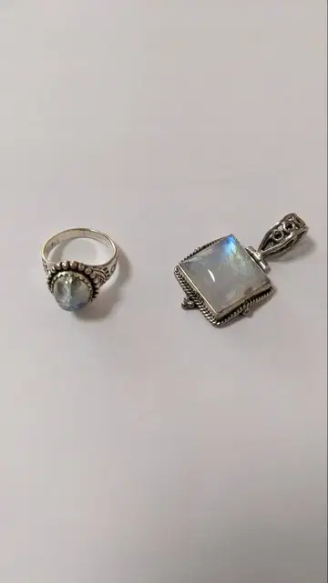 실버 925 레인보우 문스톤 펜던트 탑과 반지 세트