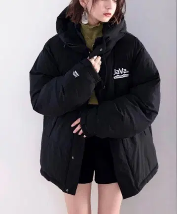 JaVa. 후드 부착 다운 자켓 블랙