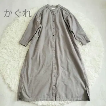 카구레 코튼 플란넬 셔츠 원피스 밴드 카라 기모 차콜