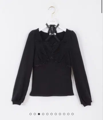 evelyn 레이스 리브 상의 블랙