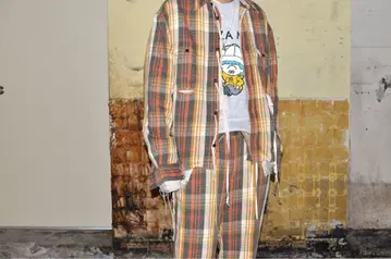 midorikawa 데미지 테이프 체크 플란넬 셔츠