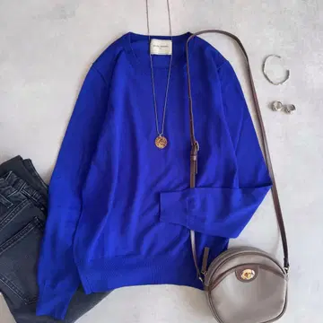 컨디션 최상 유나이티드 애로우즈//크루넥 니트 울 블루 얇은 소재