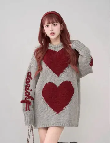 다리치 하트 로고 로우게이지 니트 튜닉