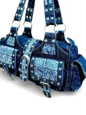 vintage 기믹 데님 백 멀티 포켓 스터드 그런지 y2k