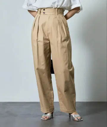 PUBLUX 베이지 하이웨스트 와이드 치노 팬츠