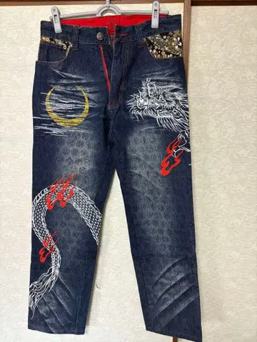 화조풍월 일본풍 패턴 데님 팬츠