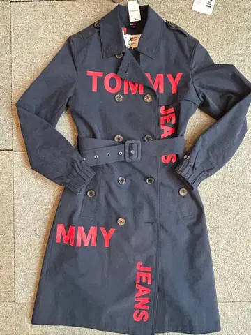 TOMMY JEANS 로고 트렌치코트 네이비