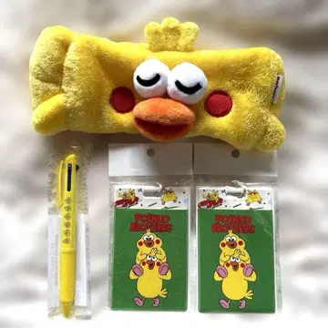 포인코 새 옐로우 컬러 볼펜 패스 케이스 헤어밴드 캐릭터 세트
