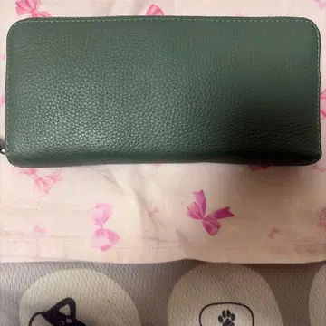 그린 가죽 L자 지퍼 장지갑