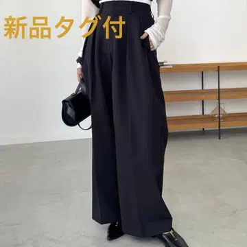 2턱 와이드 팬츠 블랙 사이즈 36 카프리스 마쥬