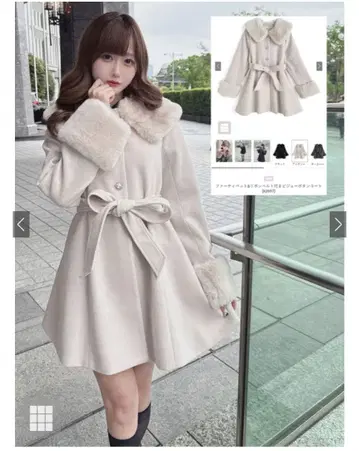 GRL 퍼 티펫 리본 벨트 포함 비쥬 버튼 코트