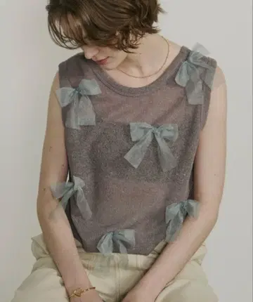 Unitage 시어 리본 슬리브리스 상의