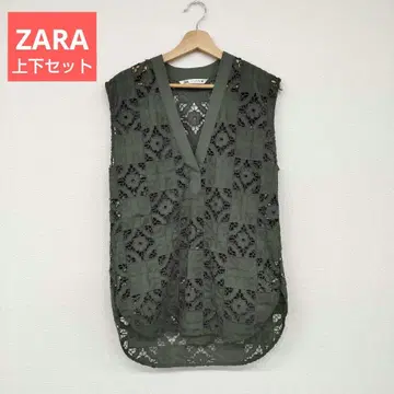[ZARA] 올리브 그린 레이스 베스트 상하의 세트