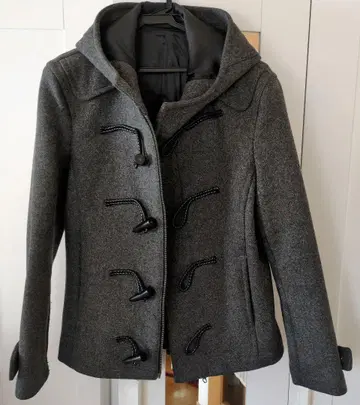 ABAHOUSE 그레이 더플 코트 후드 부착 울