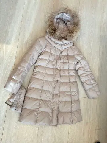 modify 후드 부착 베이지 롱 다운 코트