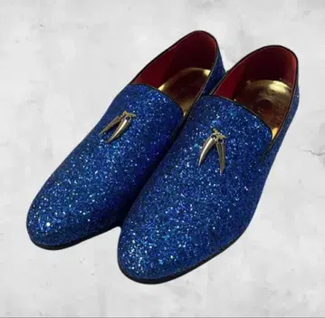 남성용 모카신 슬립온 스테이지 드레스 슈즈 블루 라메