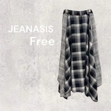 지나시스 플레어 스커트 체크 하운드투스 패턴 롱 비대칭 절개