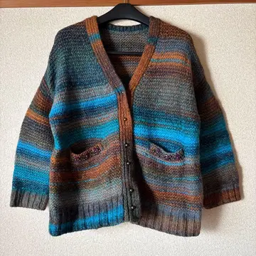 JINES 지네스 믹스 컬러 긴팔 가디건 브라운