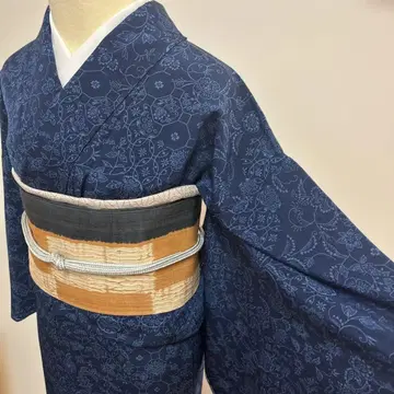 기모노 코몬 남색 염색 시츠케 포함 미착용 평상복 다도 연습 새상품급