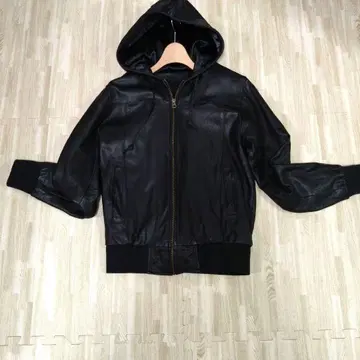 후드 부착 블랙 천연 가죽 자켓 가죽 점퍼 M~L 블랙 캐주얼