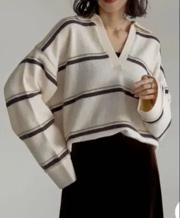 Re:EDIT LIAN 알파카 터치 보더 폴로 니트